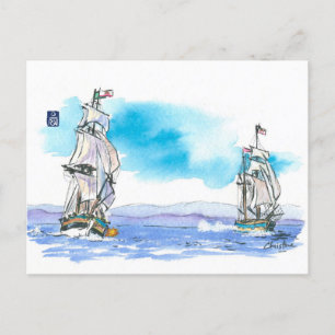 (014) Tall Ship Naval Combat Postcard