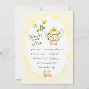 015 Lemon Cute Gingham Tea Party Baby Shower Invitation