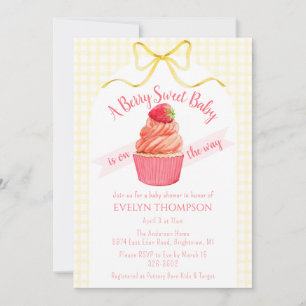 015 Lemon Plaid Berry Sweet Strawberry Baby Shower Invitation