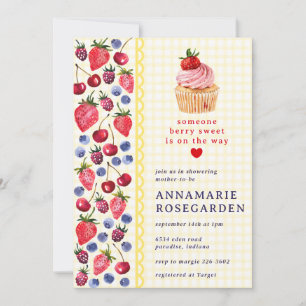 015 Lemon Yellow Berry Patch Cupcake Baby Shower Invitation