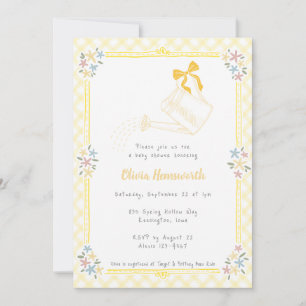 015 Lemon Yellow Gingham Watering Can Baby Shower Invitation