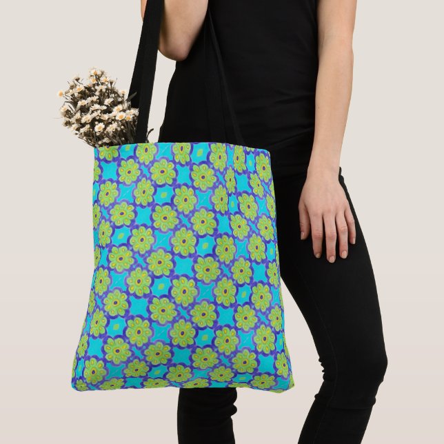 0167 - Green Flowers - Tote Bag (Close Up)