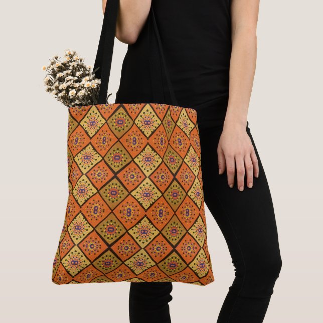 0168 - Orange Mandala Tiles - Tote Bag (Close Up)