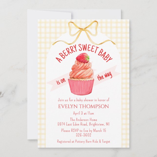 016 Marigold Berry Sweet Strawberry Baby Shower Invitation (Front)