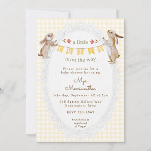016 Marigold Sweet Bunny Gingham Baby Shower Invitation