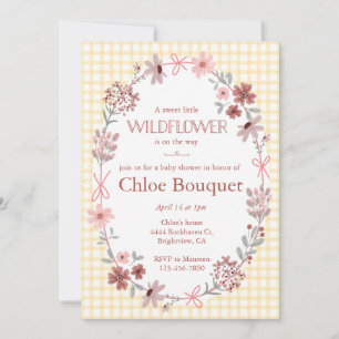 016 Marigold Wildflower Bow Gingham Baby Shower Invitation
