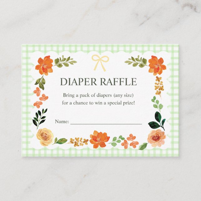 017 Moss Gingham Baby Shower Diaper Raffle Enclosure Card (Front)
