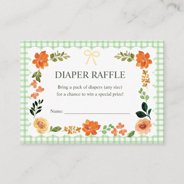 018 Grass Gingham Baby Shower Diaper Raffle Enclosure Card (Front)