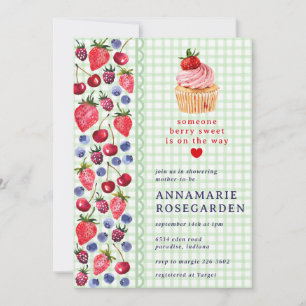 018 Grass Green Berry Patch Cupcake Baby Shower Invitation