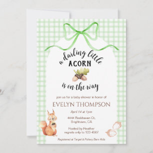 018 Grass Green Squirrel Acorn Gingham Baby Shower Invitation