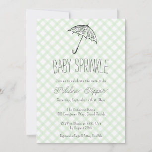 018 Grass Green Umbrella Gingham Baby Sprinkle Invitation
