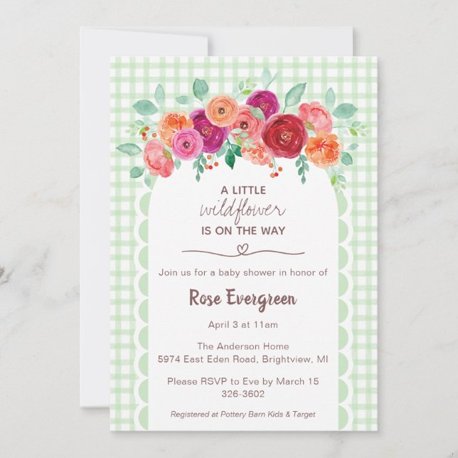 018 Grass Green Watercolor Wildflower Baby Shower Invitation (Front)