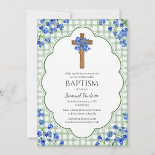 019 Forest Blossom Rustic Cross Design Baptism Invitation