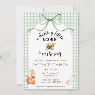 019 Forest Cute Squirrel Acorn Gingham Baby Shower Invitation