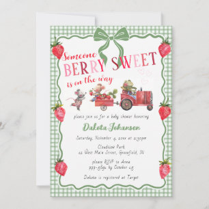 019 Forest Gingham Berry Sweet Farm Baby Shower Invitation