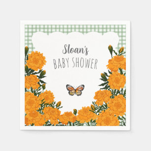 019 Forest Marigold Monarch Gingham Baby Shower Napkin