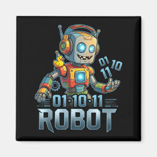 01 10 11 robot funny for men women kids magnet