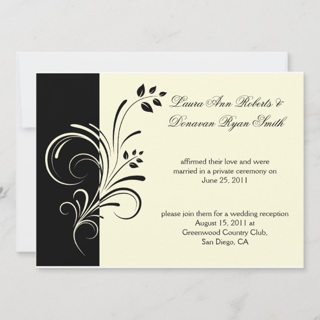 01 Black Ivory Cream Floral Swirls Post Wedding Invitation (Front)