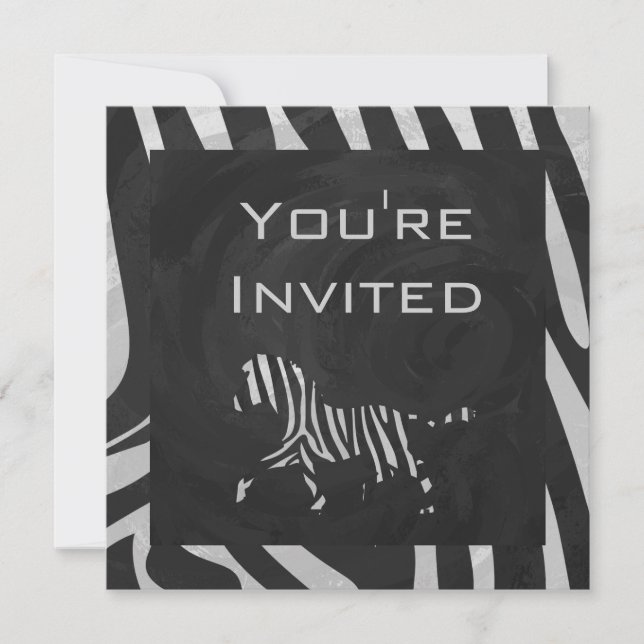 01 Zebra white and Black Monogram Invitation (Front)