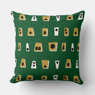 020216 - Gold Brown, White and Black on Dk Green Cushion