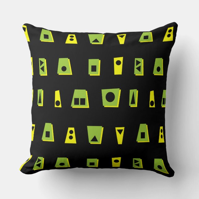 020216 - Green, Yellow and Black on Black Cushion (Front)