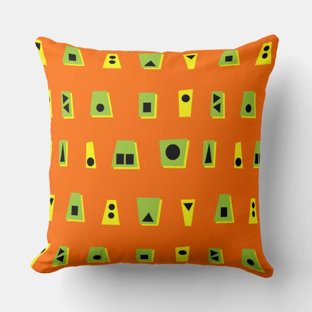 020216 - Green, Yellow and Black on Orange FF6600 Cushion (Front)