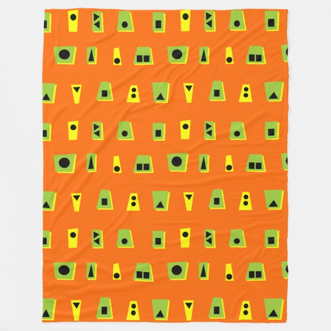 020216 - Green, Yellow and Black on Orange FF6600 Fleece Blanket (Front)