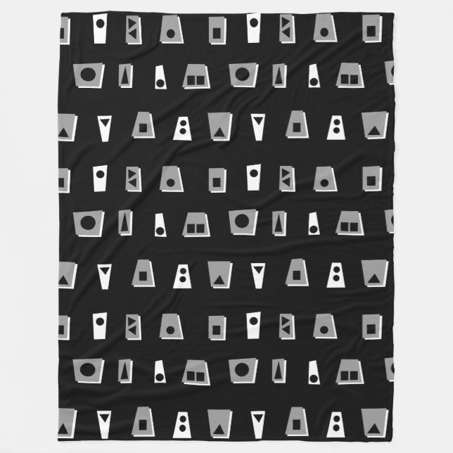 020216 - Grey, White and Black on Black Fleece Blanket (Front)