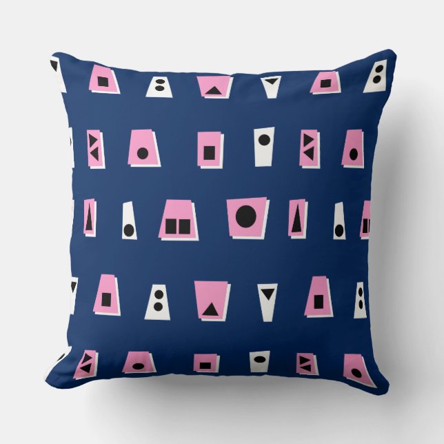 020216 - Pink, White and Black on Dk Blue 00255e Cushion (Front)