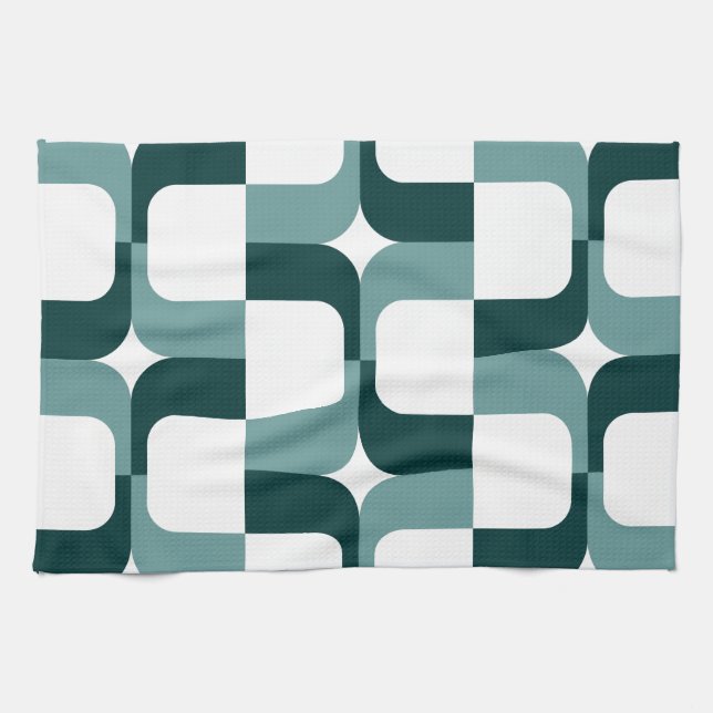 020614 - Ocean Green and Dark Green on White Tea Towel (Horizontal)