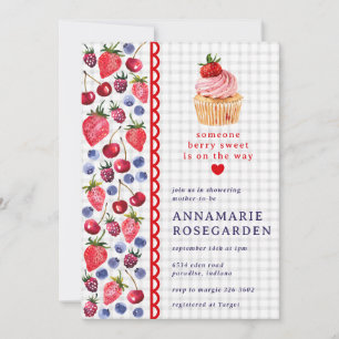 020 Fog Grey Berry Patch Cupcake Baby Shower Invitation