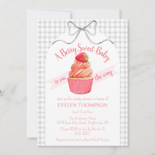 020 Fog Grey Berry Sweet Strawberry Baby Shower Invitation