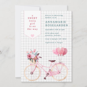 020 Fog Grey Sweet Floral Girl Bike Baby Shower Invitation