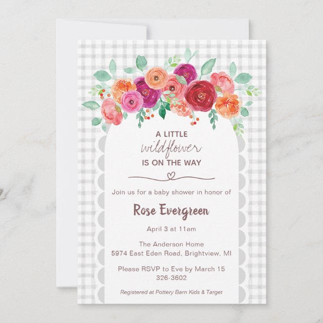 020 Fog Grey Watercolor Wildflower Baby Shower Invitation (Front)