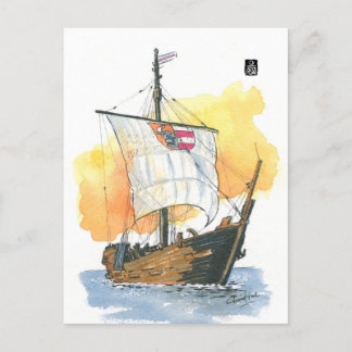 (025) Kogge Wissemara Mediaeval Sailboat Postcard