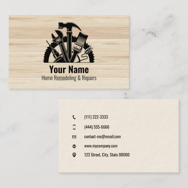 02-2021 Customisable handyman tools wood v2 Business Card (Front/Back)