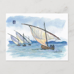 (032) Lateen Sail Regatta Sailboats Postcard