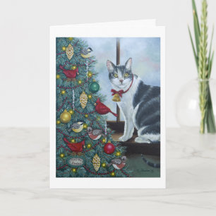 0417 Cat & Christmas Tree Greeting Card