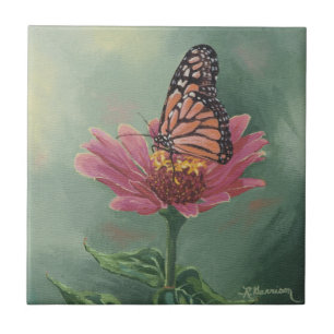 0465 Monarch Butterfly on Zinnia Ceramic Tile