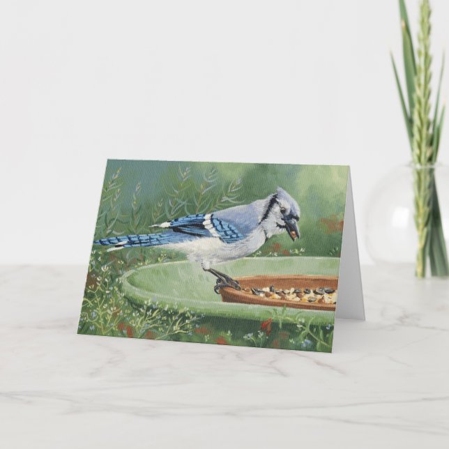 0481 Blue Jay at Feeder Birthday Card (Front)