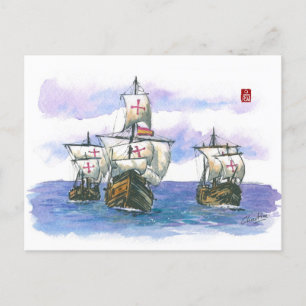 (057) La Nina, La Pinta, The Santa Maria Sailboats Postcard