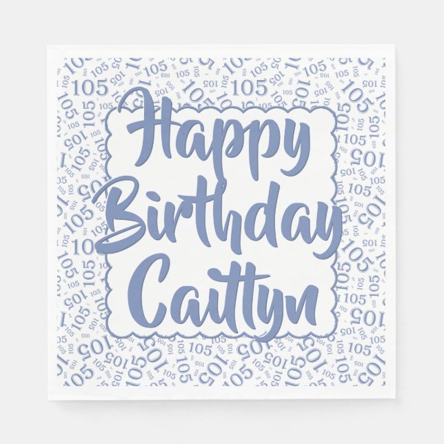 05 Birthday Number Pattern Scallops Blue/White Napkin (Front)