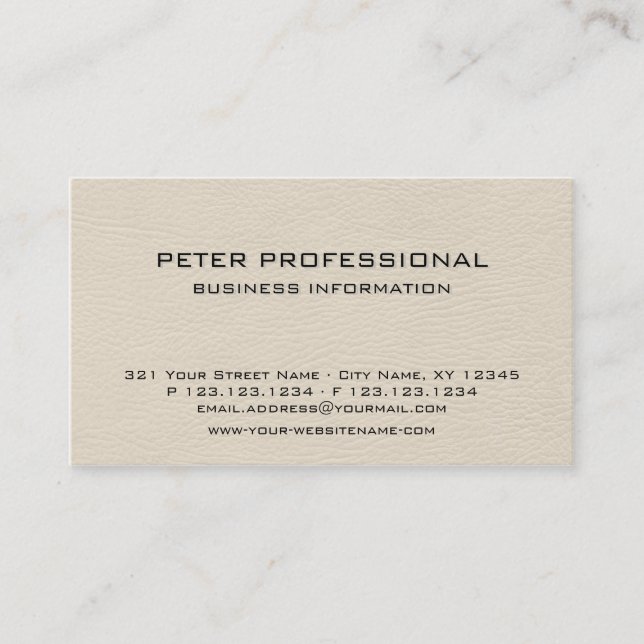 05 Ivory Cream Leather Photo Business Card (Front)
