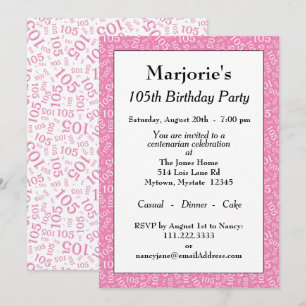 05th Birthday Party Pink/White Number Pattern Invitation