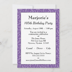 05th Birthday Party Purple/White Number Pattern Invitation