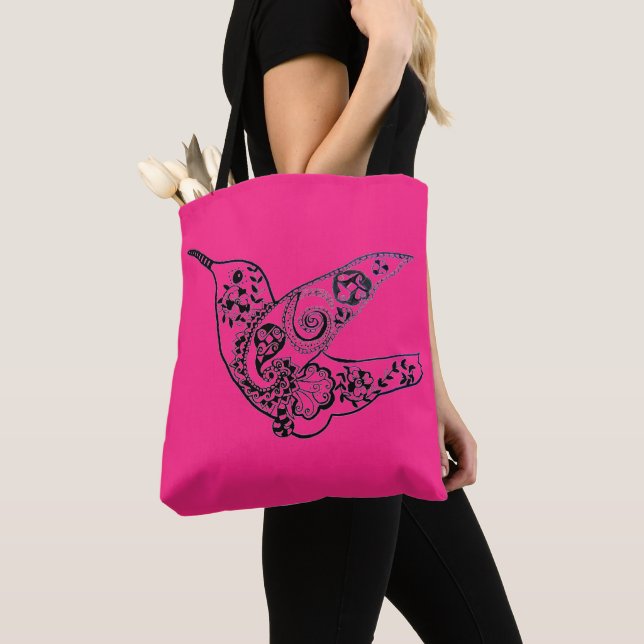 071 - Pink Red Hummingbird  Tote Bag (Close Up)