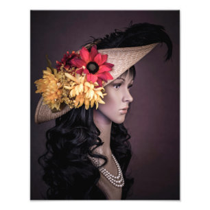 0838-Colonial Lady with Large Hat with Flowers Photo Print