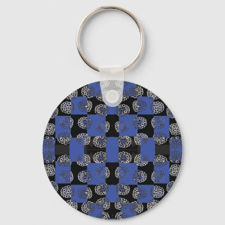 083 Flowers On Chequerboard Blue_Panel.ai Key Ring