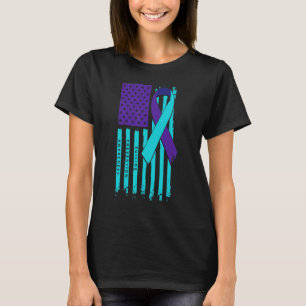 0 American Flag Ribbon Suicide Awareness Mental He T-Shirt