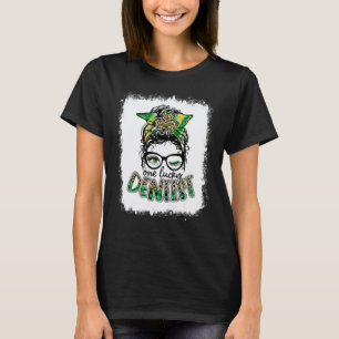 0 Bleached One Lucky Dentist Messy Bun Leopard Sha T-Shirt